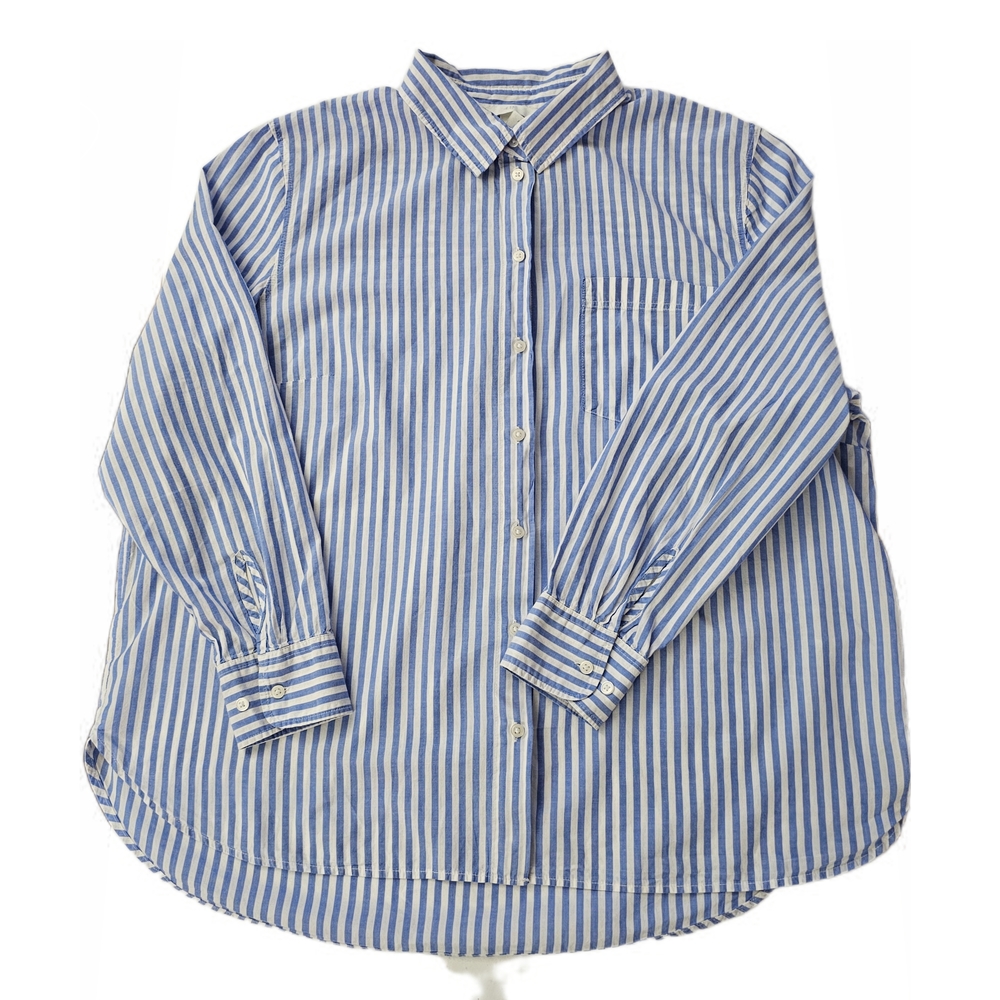 H&M Striped Button-Down Shirt in Blue and White Womens - Picture 7 of 16